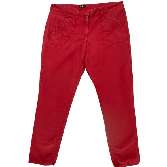 LOFT Red Chinos Pants Utility Pockets Casual Everyday Trousers Size 6 - Picture 1 of 9